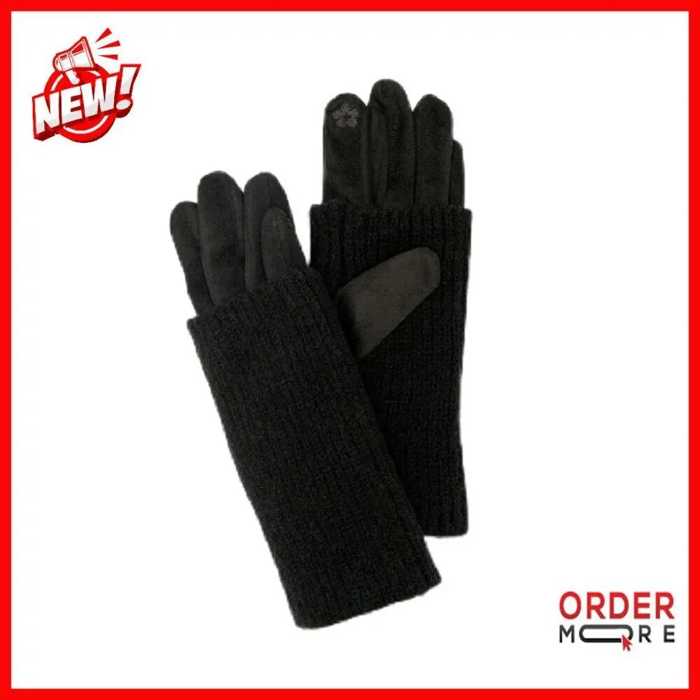 Faux Suede Gloves with Removable Knit Wrist Warmers